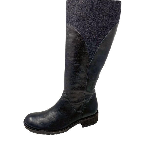 L L‎ Bean Black Leather with Charcoal Wool Trim Tall Zip Boots - Picture 1 of 12